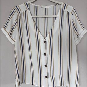 Lush Cream and Navy Striped Button-Down Shirt